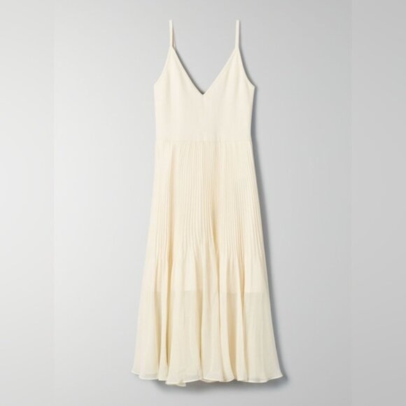 Aritzia Wilfred Daphnee Pleated Skirt Midi Dress NWT Mellow Yellow Size Small - Picture 2 of 9